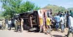 Etah :Twelve persons injured as bus turns turtle