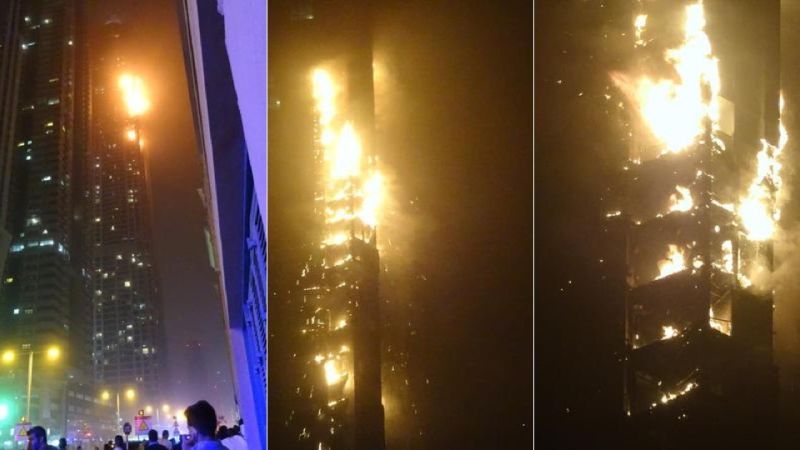दुबई के 1105 फीट ऊंचे टावर में लगी आग, 40 फ्लोर जलकर खाक