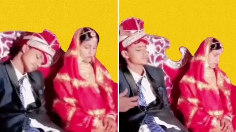 Watch this funny wedding clip, Dulha falls asleep on stage with bride sitting next to him