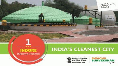 स्वच्छता सर्वेक्षण 2018 : फिर इंदौर बना देश का सबसे स्वच्छ शहर, भोपाल पुनः दूसरे नंबर पर