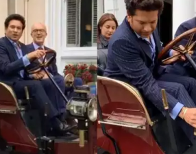 Watch Video: Cricket legend Sachin Tendulkar drives 119-year-old car