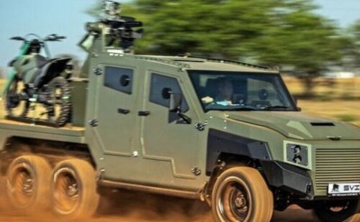 This six-wheeled armoured Toyota Land Cruiser can take down drones.