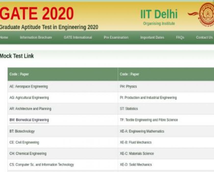 GATE 2020 mock test series released, read here for details