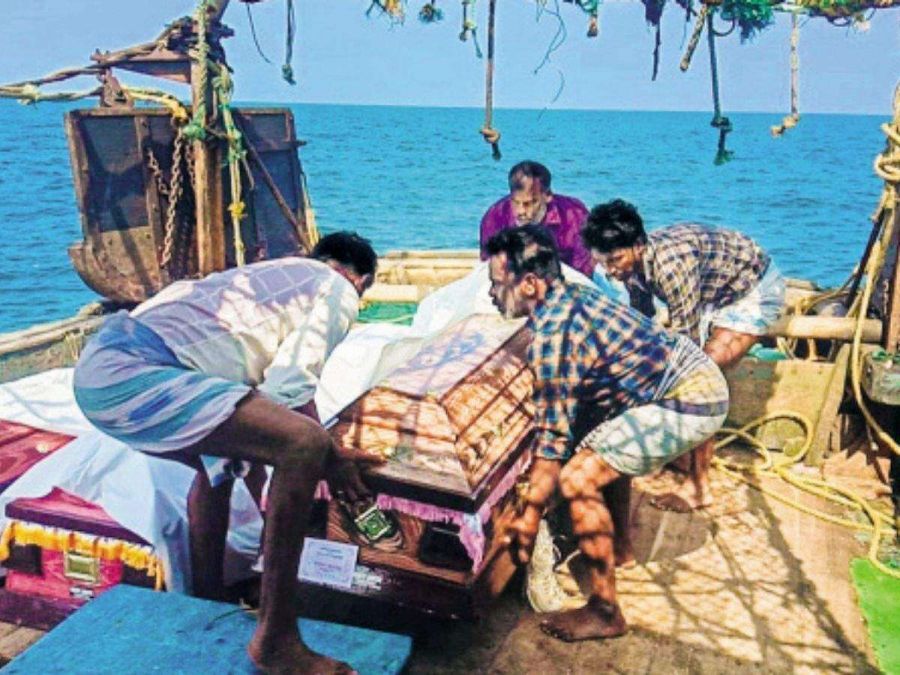 Sri Lankan Navy handed over 4 fishermen bodies to Indian Coast Guard