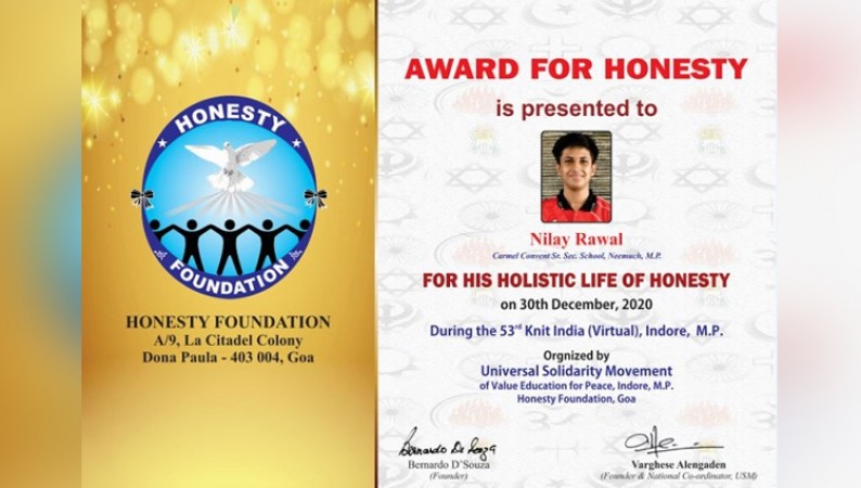 Nine Students Honoured with Honesty Award by Honesty Foundation