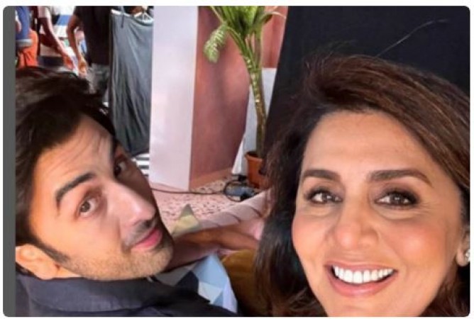 Neetu shares a picture with Ranbir amid ad shoot