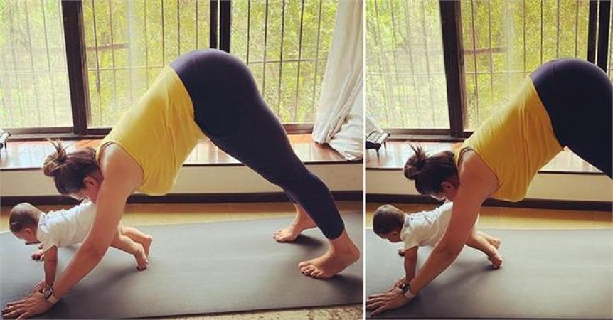Neha did yoga with her 6-month-old son, the son looked cute while copying his mother