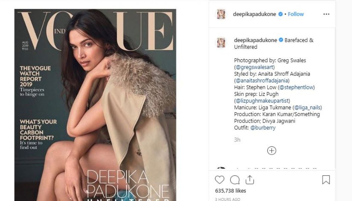 Deepika is seen on the cover page of Vogue, showing her sexy looks!