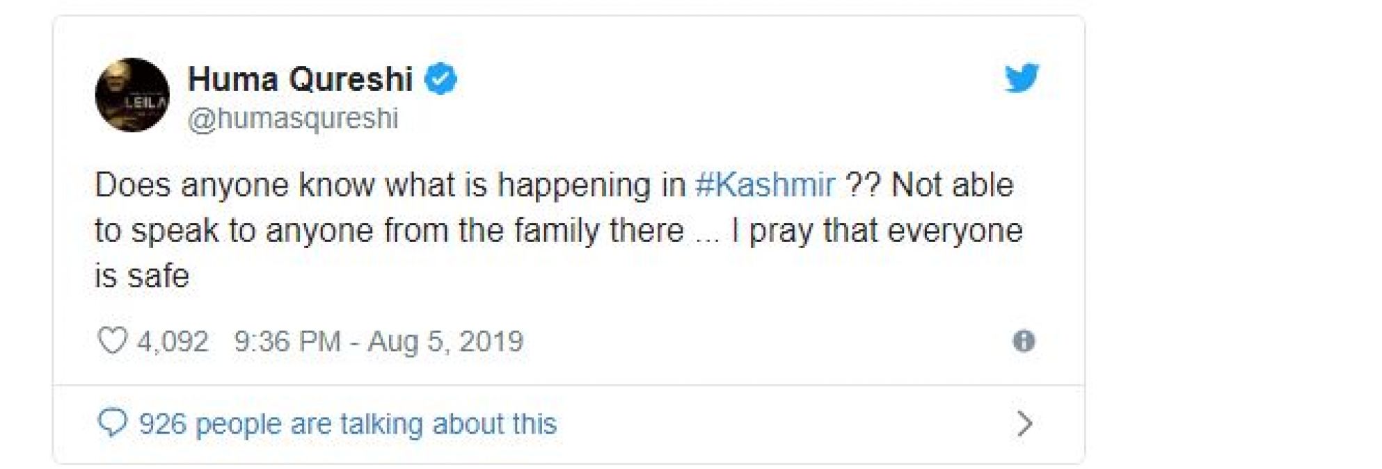 Huma Qureshi's tweet on Article 370 said, 