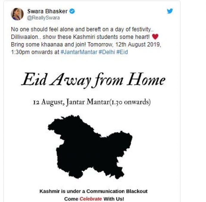 Swara Bhasker Targeted By Trollers Once Again, This Time for sharing a black image of Kashmir