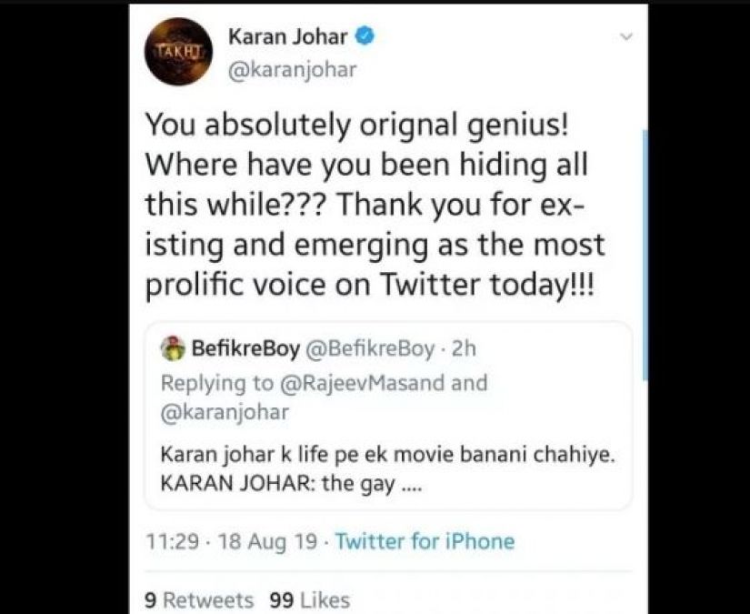 Karan Johar sarcastically slams a troll for questioning about his sexuality