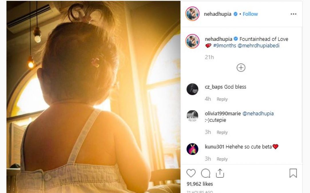 Neha Dhupia shares an adorable photo as daughter Mehr turns Nine months old