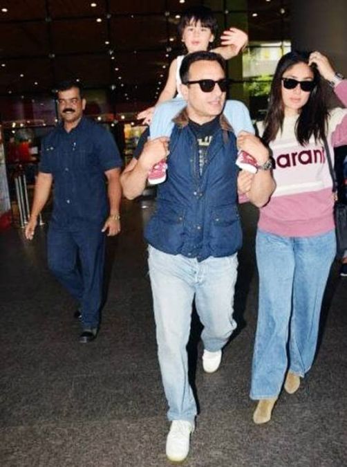 Saif-Kareena, who returned from London, Taimur was seen over Dad's shoulders!