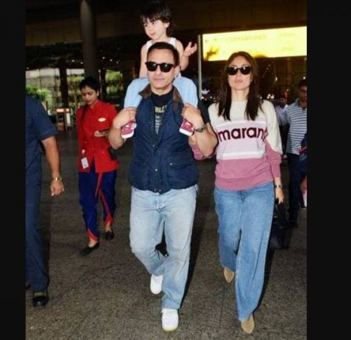 Saif-Kareena, who returned from London, Taimur was seen over Dad's shoulders!