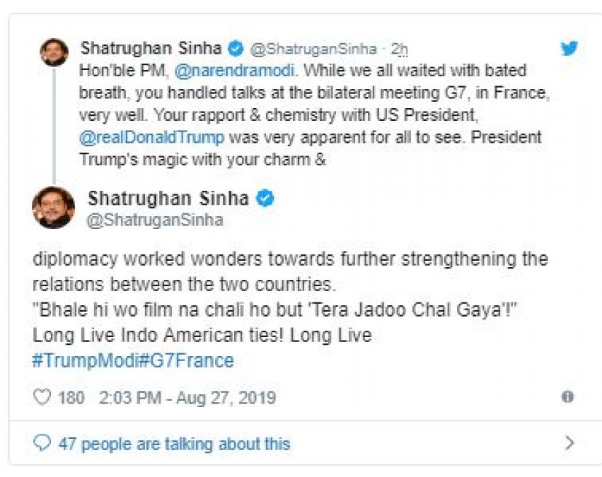 Modi-Trump meeting on Kashmir issue, Shatrughan says, 'your magic worked'