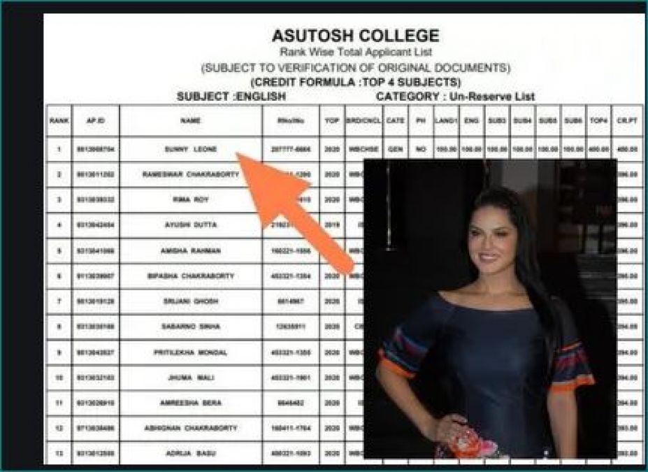 Sunny Leone tops the merit list of college in Kolkata