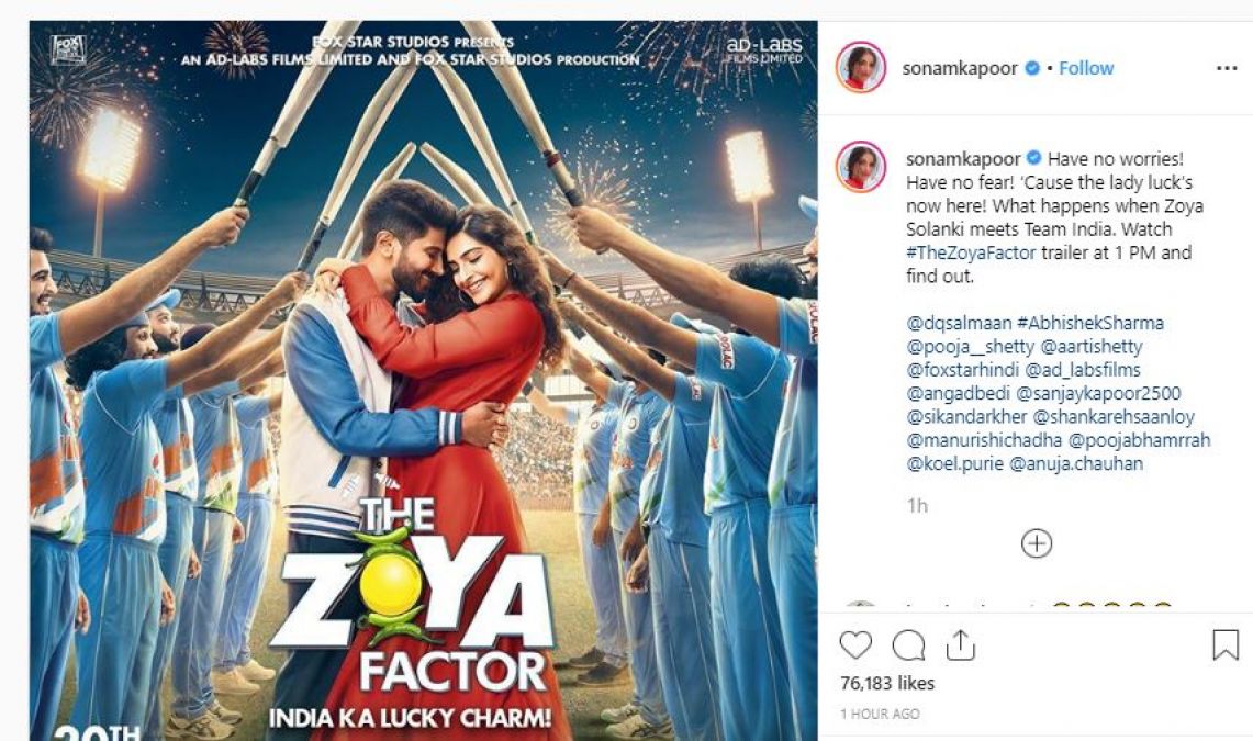 Sonam Kapoor is seen in arms of Salman in 'The Zoya Factor',  New Poster Released!