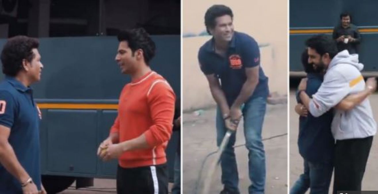Video: Sachin Tendulkar played Gali cricket with Abhishek-Varun!