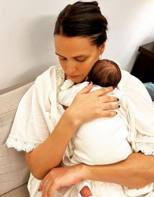 PHOTOS: Neha Dhupia pens a cute note for her baby son as he completes two months