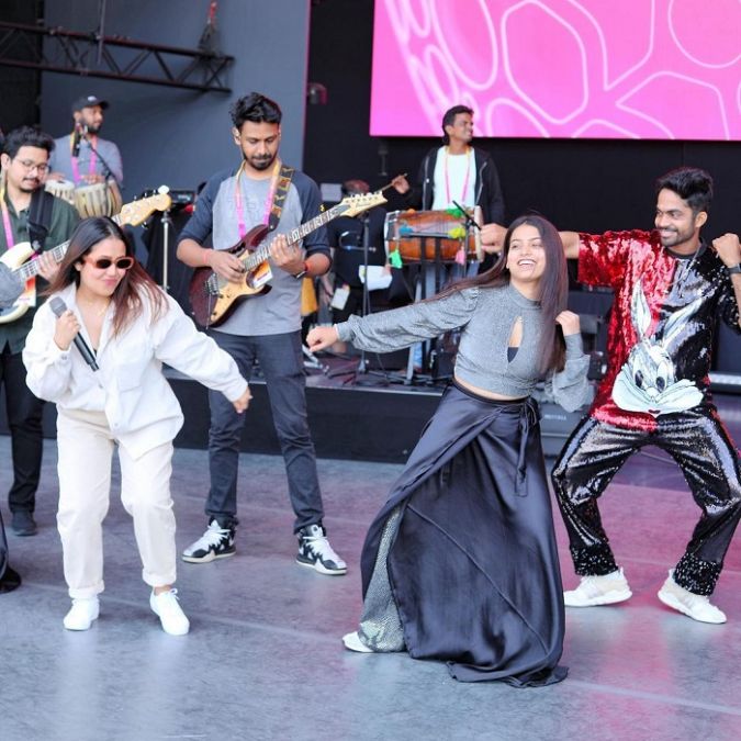 Neha Kakkar arrives for concert in Dubai with matching shoes with white dress