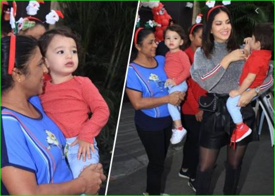 Sunny Leone looks gorgeous with her kids at Christmas party
