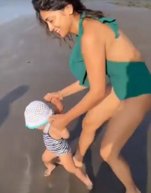 Shriya Saran making a splash at Goa Beach with daughter