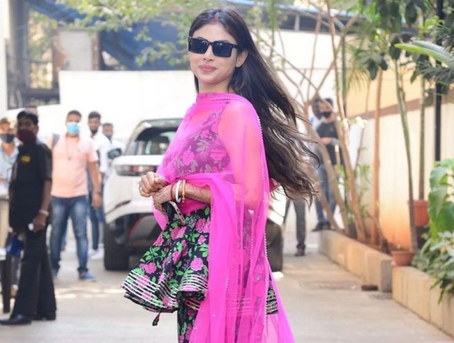 Mouni Roy spotted in pink floral sharara suit for first time after marriage