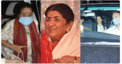 Asha Bhosle arrives to meet Lata Mangeshkar, comes out and tells how her health is