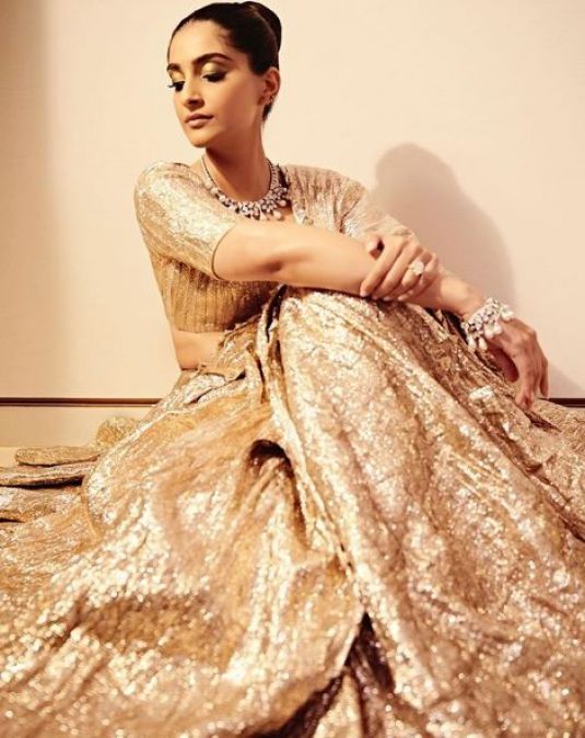 Sonam Kapoor  stuns with her royal look in golden lehenga, see photos