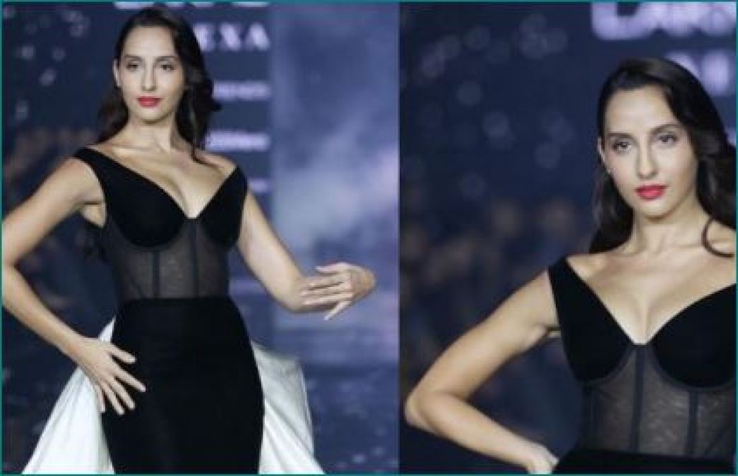 Nora Fatehi set fire on-ramp with deep neck and off-shoulder gown at Lakme Fashion Week