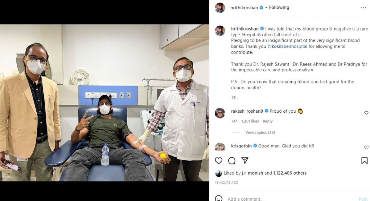 Hrithik Roshan donated blood, said this by sharing the picture