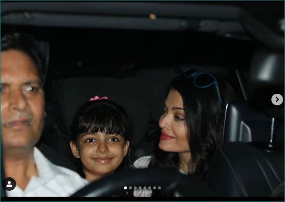 Aaradhya Bachchan seen smiling in the car with her mother