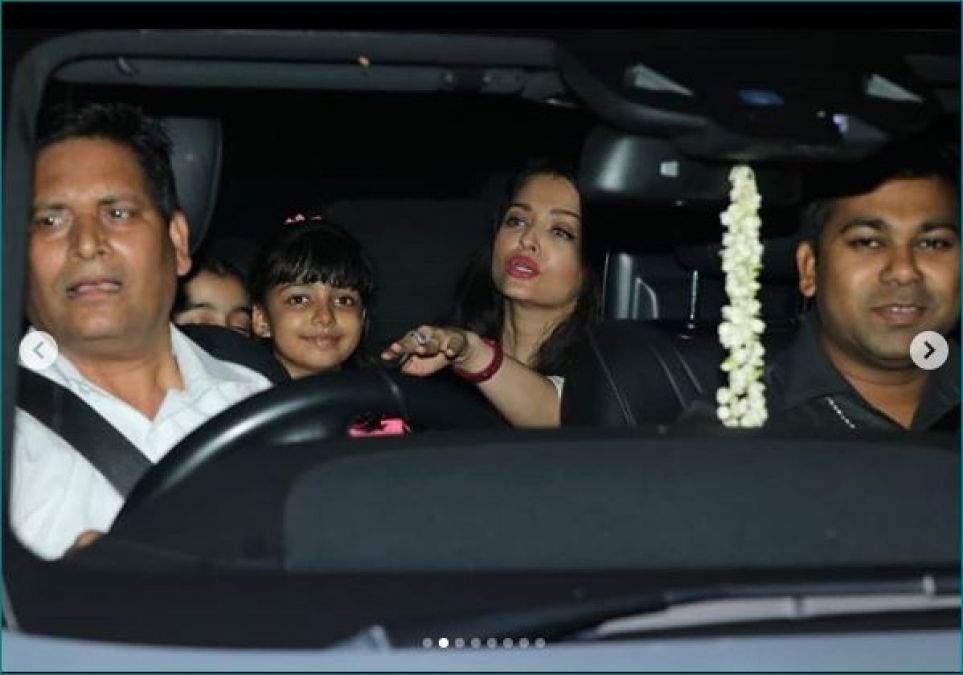 Aaradhya Bachchan seen smiling in the car with her mother