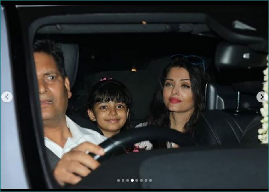 Aaradhya Bachchan seen smiling in the car with her mother