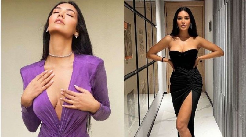 डीप नेकलाइन-हाई थाई स्लिट बॉडी हगिंग ड्रेस में ईशा गुप्ता ने ढाया कहर