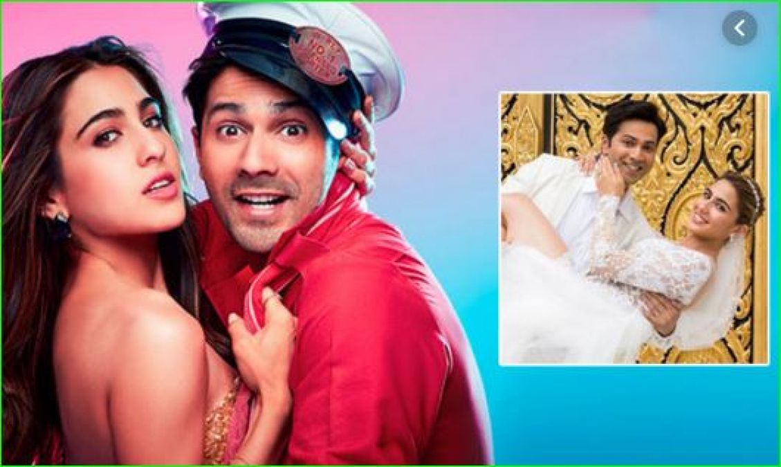 New poster of Coolie number 1 surfaced, Varun-Sara seen as bride and groom