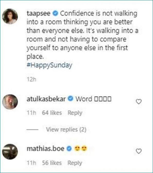 Boyfriend Mathias Boe comments on Taapsee's new post about 'confidence'