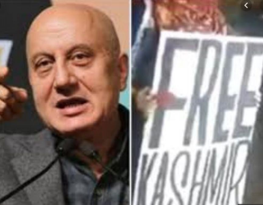 Seeing poster of 'Free Kashmir' in Mumbai, Anupam Kher gets angry