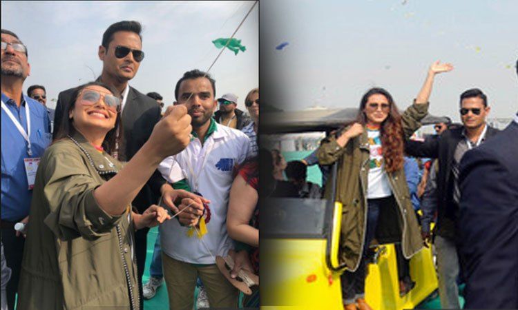 'हिचकी' के साथ रानी ने अहमदाबाद में की पतंगबाजी