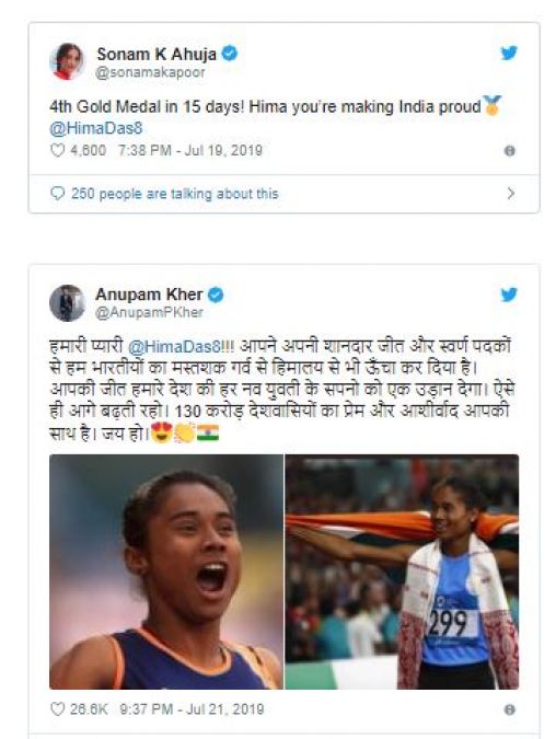 Hima Das created History, Bollywood did salute 19-year-old daughter