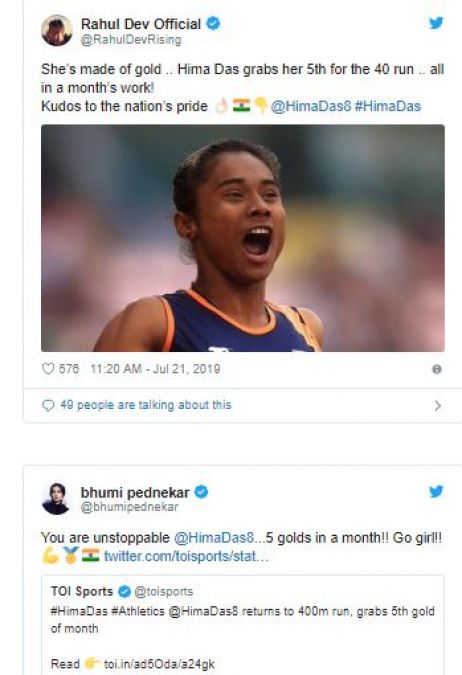 Hima Das created History, Bollywood did salute 19-year-old daughter