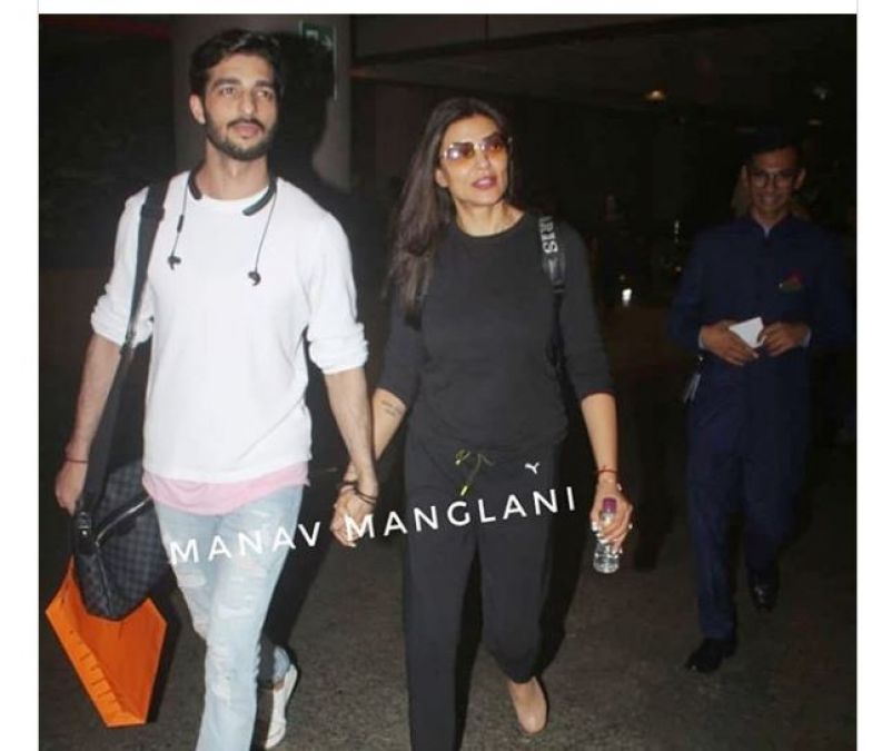 Sushmita Sen and boyfriend Rohman Shawl get spotted at the airport walking hand in hand