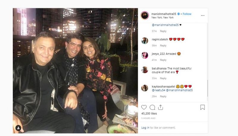 Manish Malhotra meets Rishi Kapoor and Neetu in the US