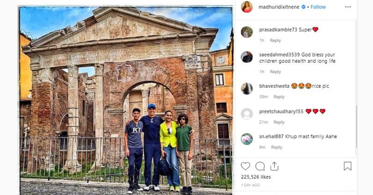 Madhuri is holidaying with Husband and sons, view viral photo