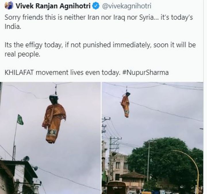 'आज पुतला है कल लोग लटके मिलेंगे', नूपुर शर्मा का पुतला लटका देख बोले विवेक अग्निहोत्री