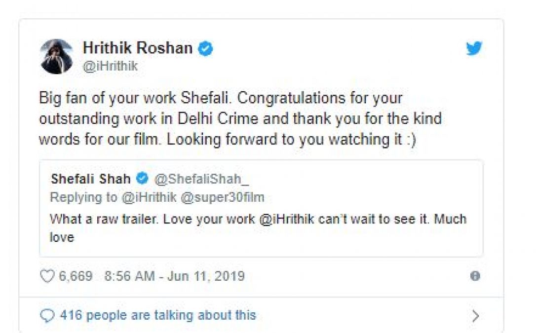 Hrithik Roshan is a fan of this diva; she also won 'National Award'!