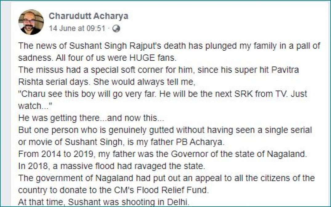 Sushant Singh Rajput had donated 1 crore on behalf of his fan