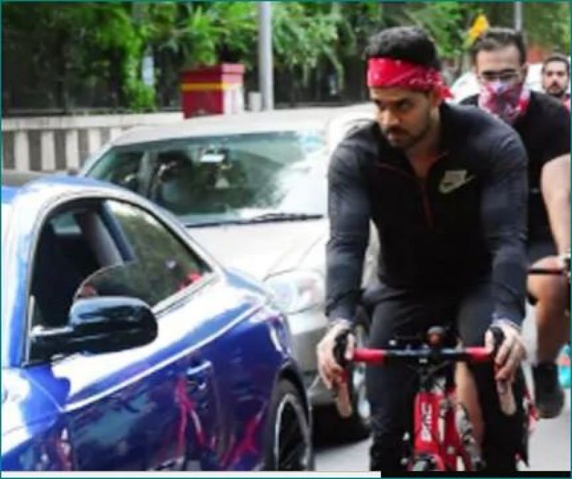 Sooraj Pancholi seen riding a bicycle on the road without a mask