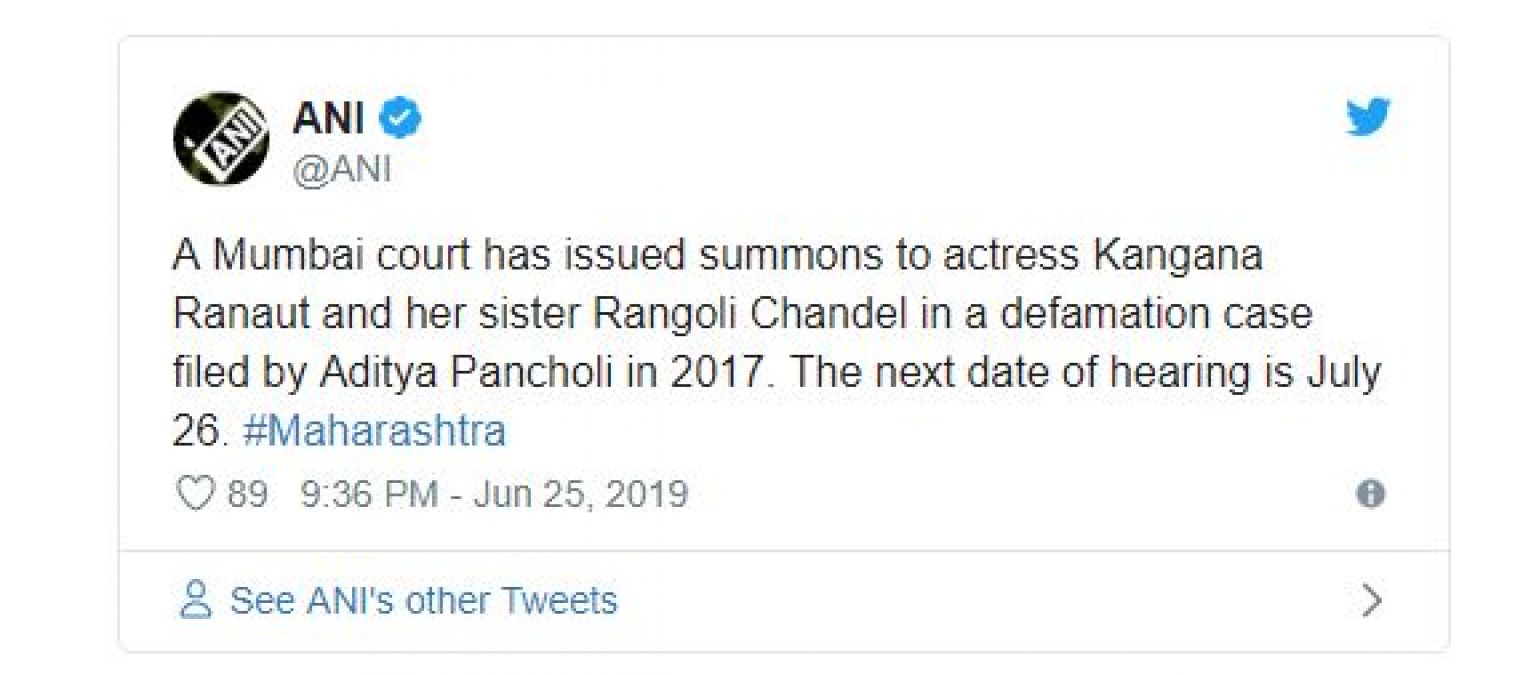 In Aditya Pancholi defamation case, Kangana Ranaut and sister summoned by court