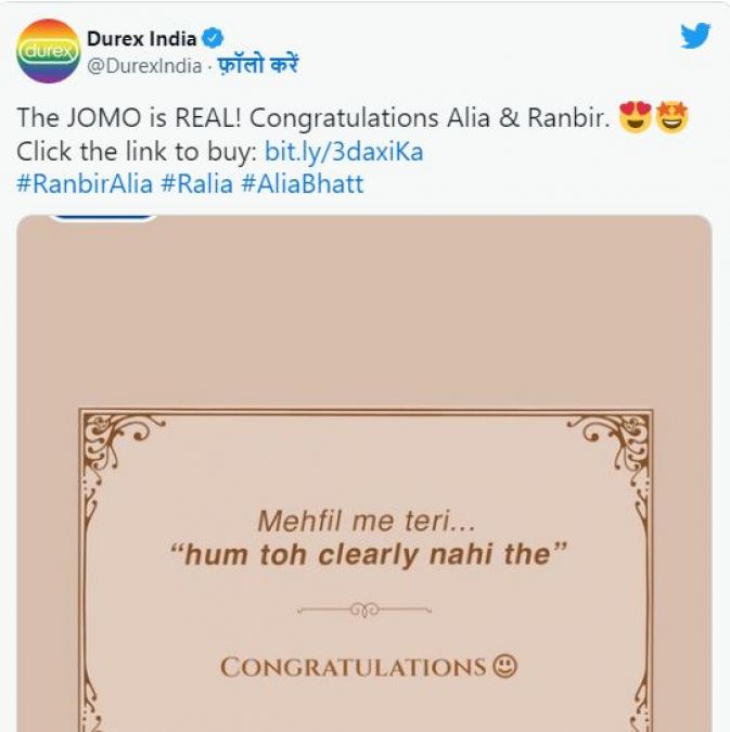 'Mehfil Mein Teri Hum Toh Clearly Nahi The,' condom company congratulates Alia-Ranbir